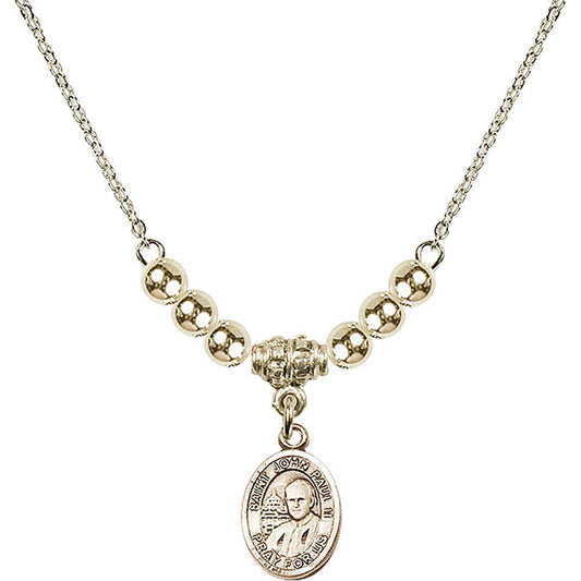 14kt Gold Filled Saint John Paul II Birthstone Necklace with Gold Filled Beads - 9234