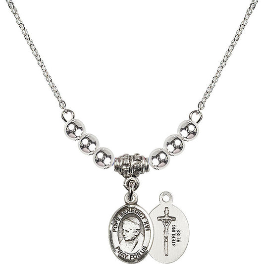 Sterling Silver Pope Emeritace Benedict XVI Birthstone Necklace with Sterling Silver Beads - 9235