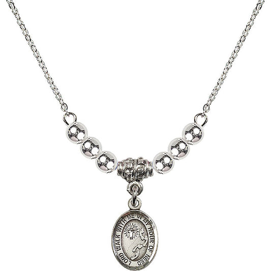 Sterling Silver Footprints / Cross Birthstone Necklace with Sterling Silver Beads - 9237