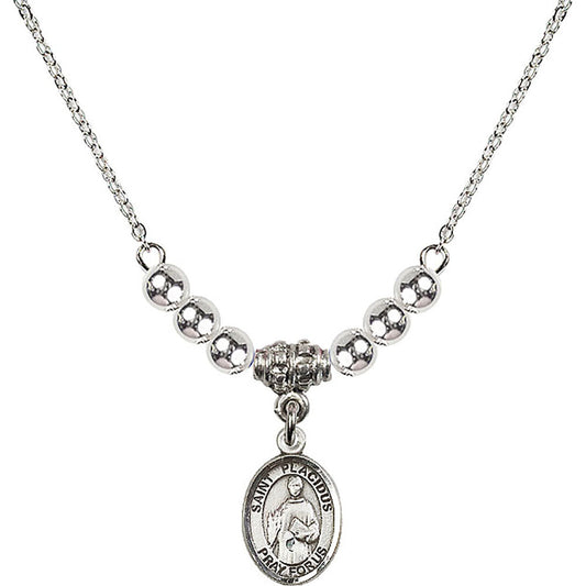 Sterling Silver Saint Placidus Birthstone Necklace with Sterling Silver Beads - 9240