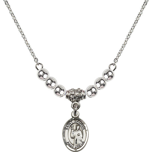 Sterling Silver Saint Maurus Birthstone Necklace with Sterling Silver Beads - 9241