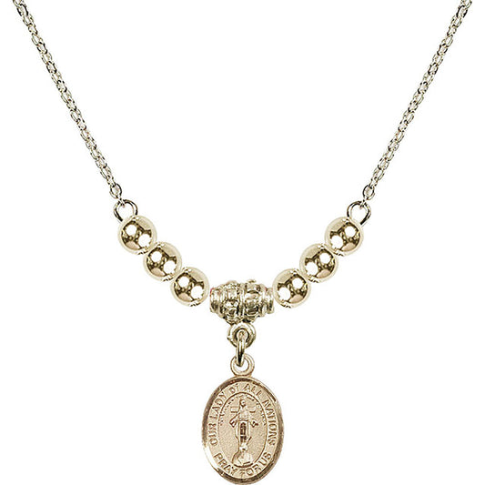 14kt Gold Filled Our Lady of All Nations Birthstone Necklace with Gold Filled Beads - 9242