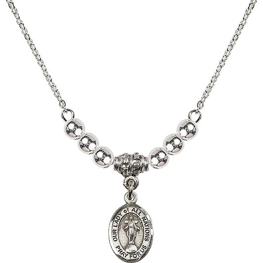Sterling Silver Our Lady of All Nations Birthstone Necklace with Sterling Silver Beads - 9242