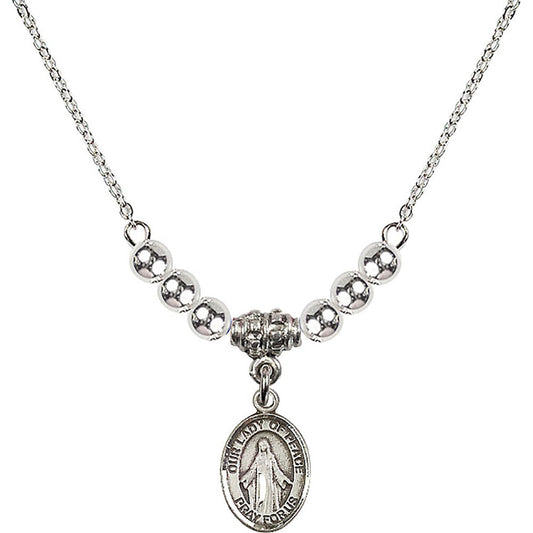 Sterling Silver Our Lady of Peace Birthstone Necklace with Sterling Silver Beads - 9245
