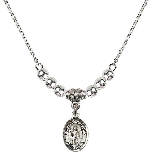 Sterling Silver Our Lady of Knock Birthstone Necklace with Sterling Silver Beads - 9246