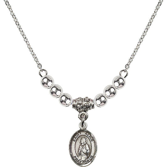 Sterling Silver Saint Alice Birthstone Necklace with Sterling Silver Beads - 9248