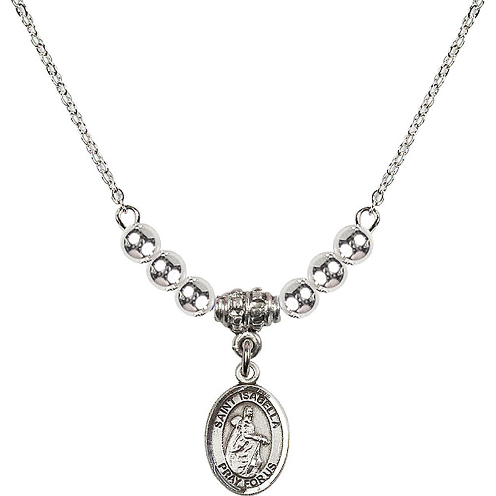 Sterling Silver Saint Isabella of Portugal Birthstone Necklace with Sterling Silver Beads - 9250