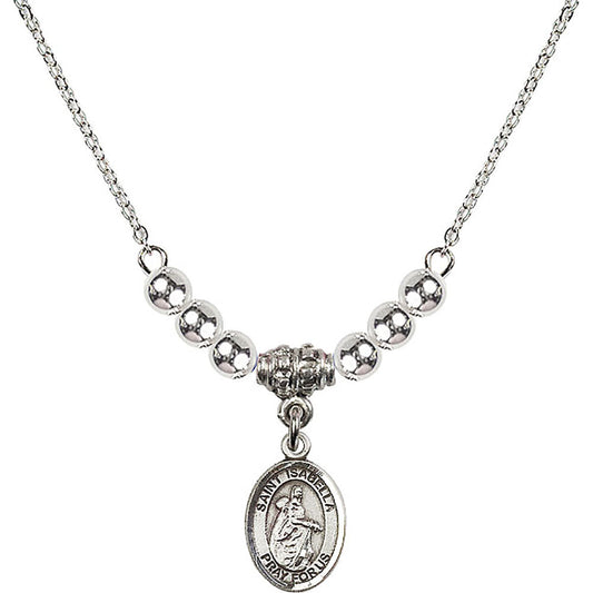 Sterling Silver Saint Isabella of Portugal Birthstone Necklace with Sterling Silver Beads - 9250