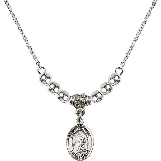 Sterling Silver Saint Victoria Birthstone Necklace with Sterling Silver Beads - 9253