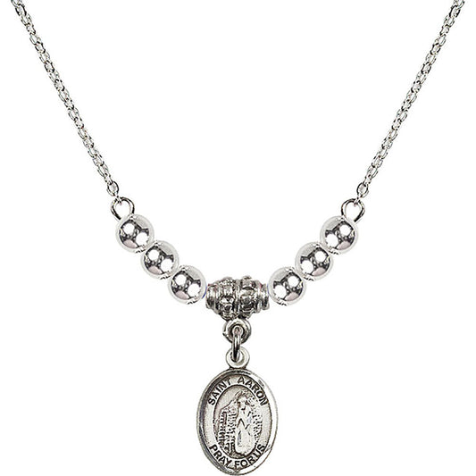 Sterling Silver Saint Aaron Birthstone Necklace with Sterling Silver Beads - 9254