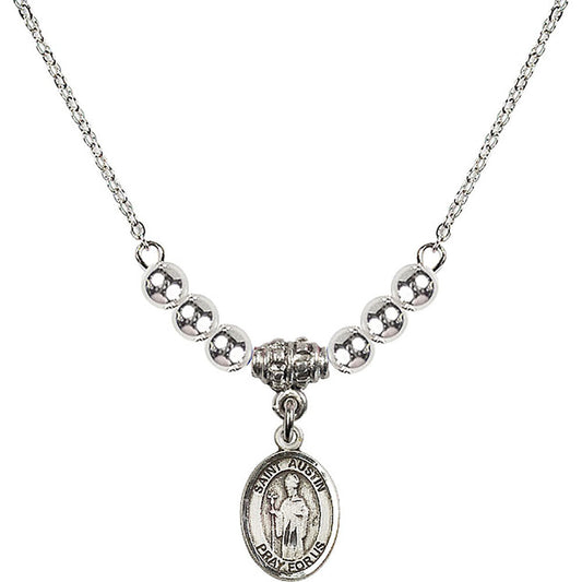 Sterling Silver Saint Austin Birthstone Necklace with Sterling Silver Beads - 9256