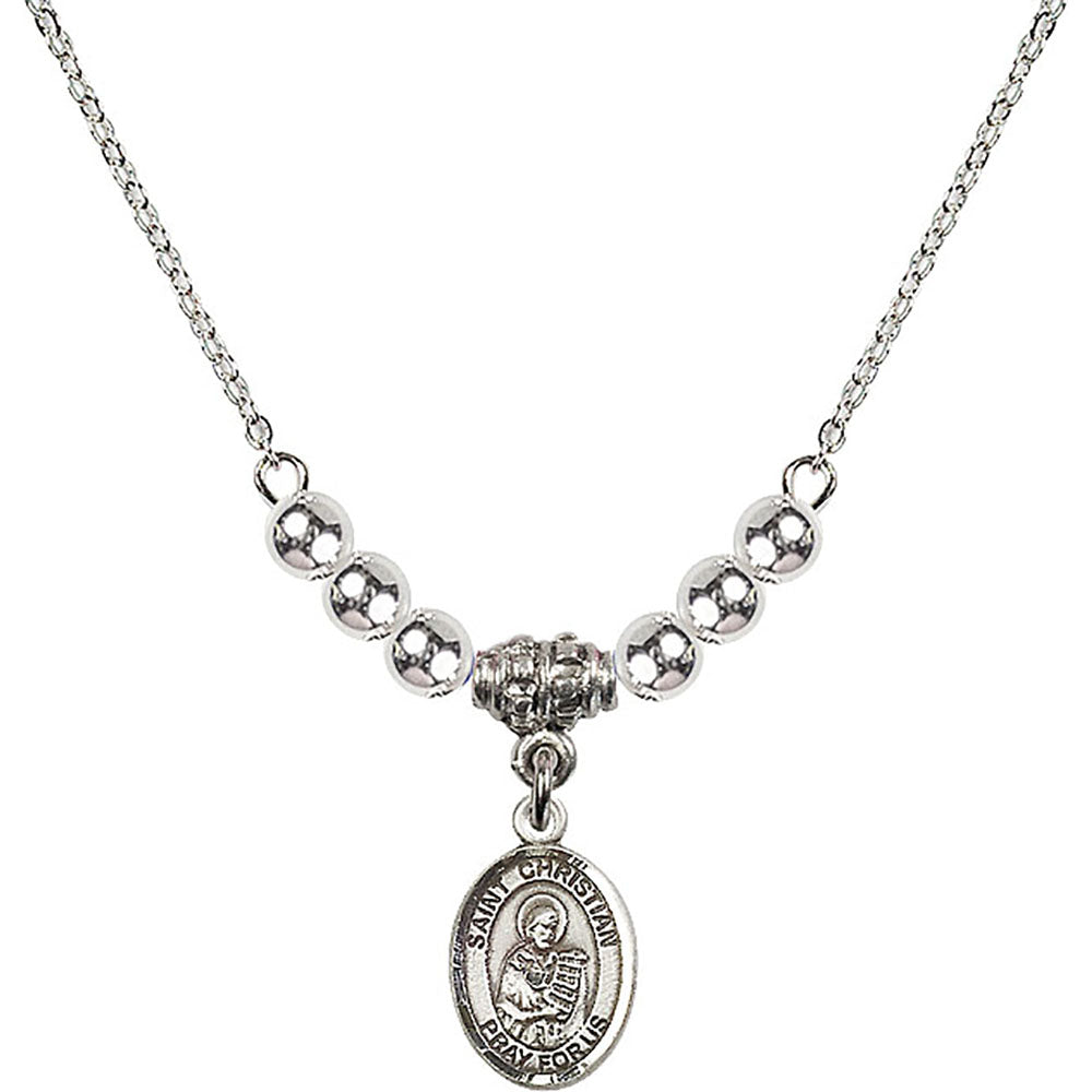 Sterling Silver Saint Christian Demosthenes Birthstone Necklace with Sterling Silver Beads - 9257