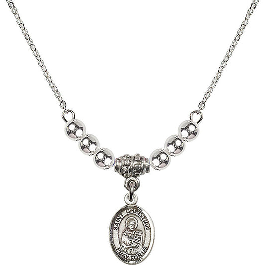 Sterling Silver Saint Christian Demosthenes Birthstone Necklace with Sterling Silver Beads - 9257