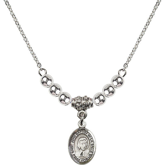Sterling Silver Saint John Baptist de la Salle Birthstone Necklace with Sterling Silver Beads - 9262