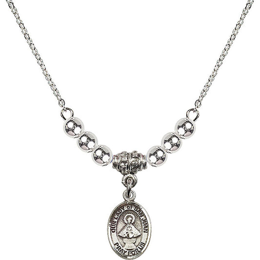 Sterling Silver Our Lady of San Juan Birthstone Necklace with Sterling Silver Beads - 9263