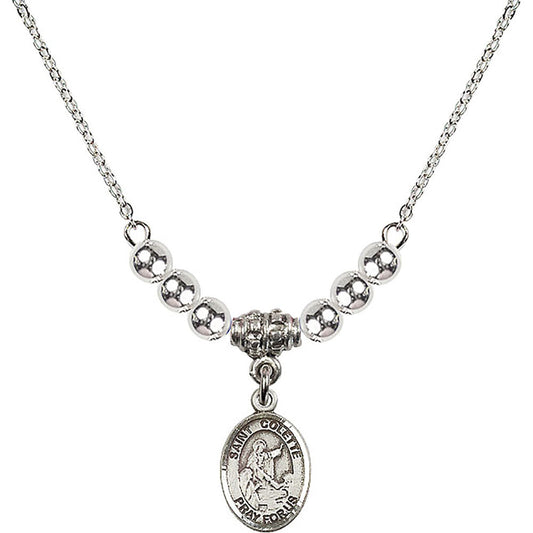 Sterling Silver Saint Colette Birthstone Necklace with Sterling Silver Beads - 9268