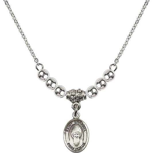 Sterling Silver Saint Sharbel Birthstone Necklace with Sterling Silver Beads - 9271