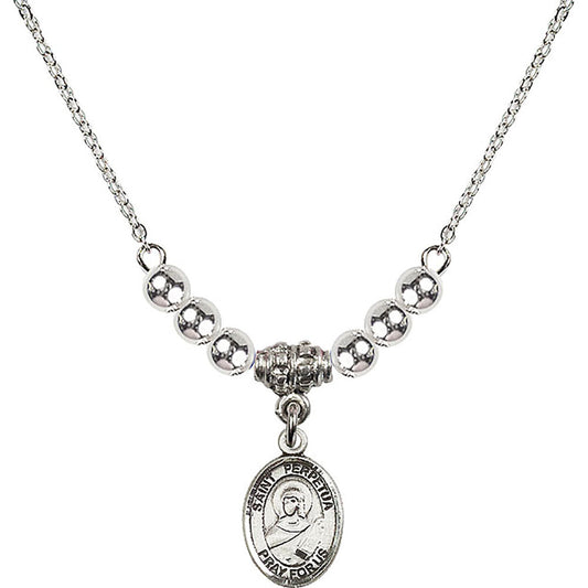 Sterling Silver Saint Perpetua Birthstone Necklace with Sterling Silver Beads - 9272