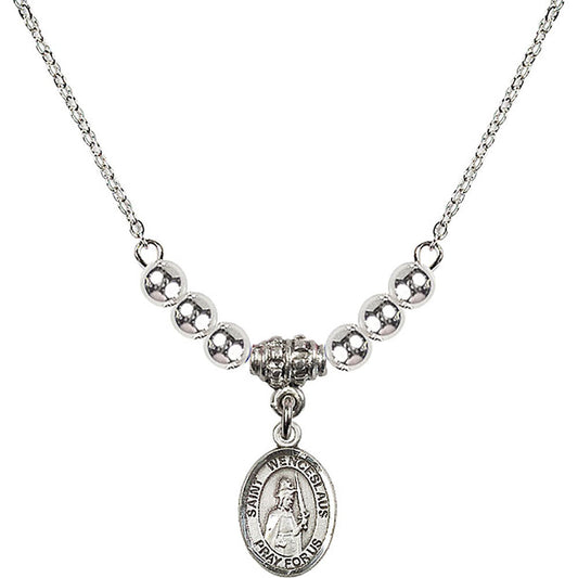 Sterling Silver Saint Wenceslaus Birthstone Necklace with Sterling Silver Beads - 9273