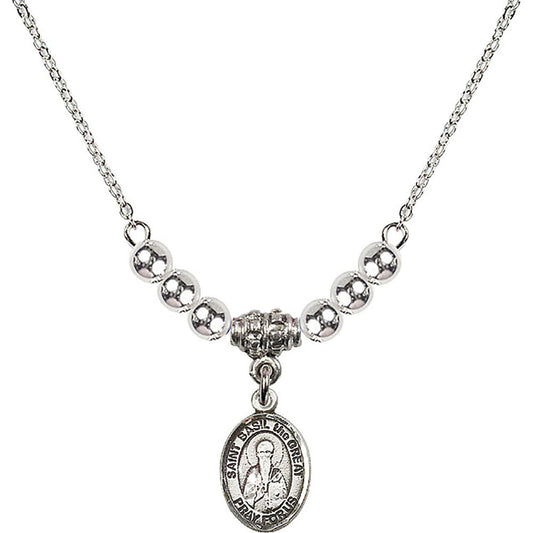 Sterling Silver Saint Basil the Great Birthstone Necklace with Sterling Silver Beads - 9275
