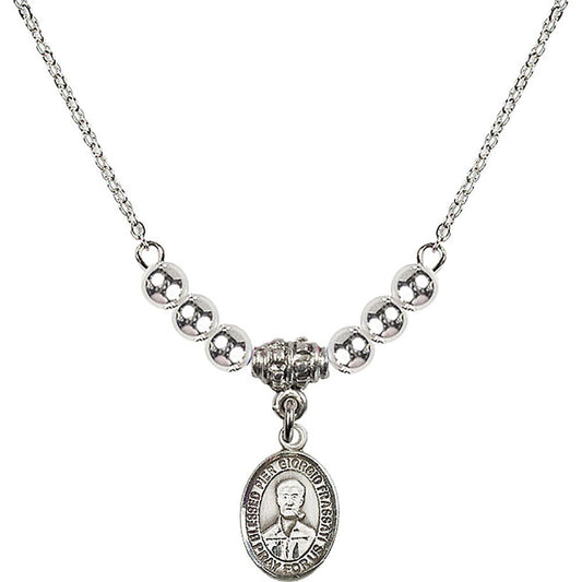 Sterling Silver Blessed Pier Giorgio Frassati Birthstone Necklace with Sterling Silver Beads - 9278