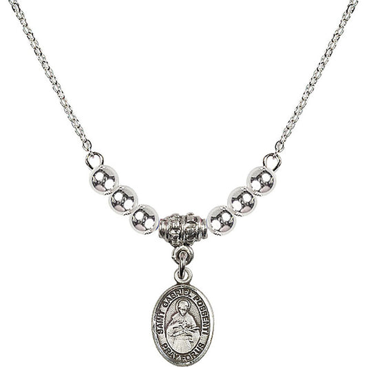 Sterling Silver Saint Gabriel Possenti Birthstone Necklace with Sterling Silver Beads - 9279