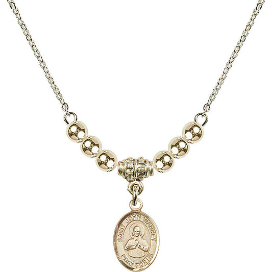 14kt Gold Filled Saint John Vianney Birthstone Necklace with Gold Filled Beads - 9282