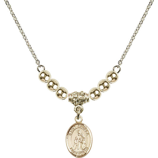 14kt Gold Filled Saint Angela Merici Birthstone Necklace with Gold Filled Beads - 9284