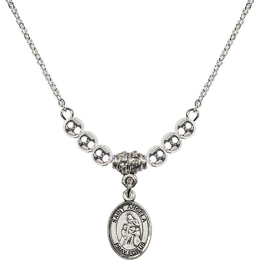 Sterling Silver Saint Angela Merici Birthstone Necklace with Sterling Silver Beads - 9284