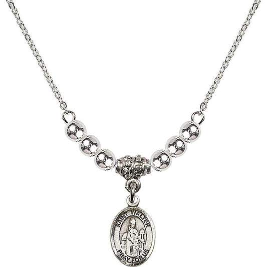 Sterling Silver Saint Walter of Pontoise Birthstone Necklace with Sterling Silver Beads - 9285
