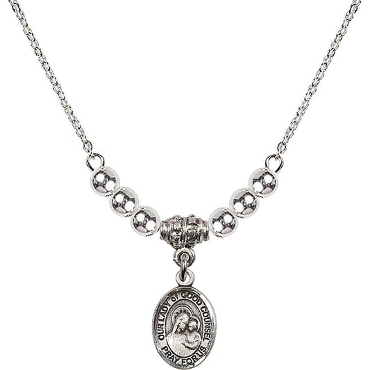 Sterling Silver Our Lady of Good Counsel Birthstone Necklace with Sterling Silver Beads - 9287