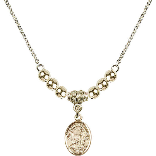 14kt Gold Filled Our Lady of Lourdes Birthstone Necklace with Gold Filled Beads - 9288