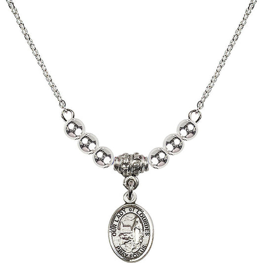 Sterling Silver Our Lady of Lourdes Birthstone Necklace with Sterling Silver Beads - 9288