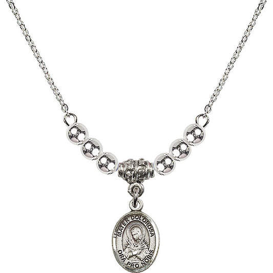Sterling Silver Mater Dolorosa Birthstone Necklace with Sterling Silver Beads - 9290