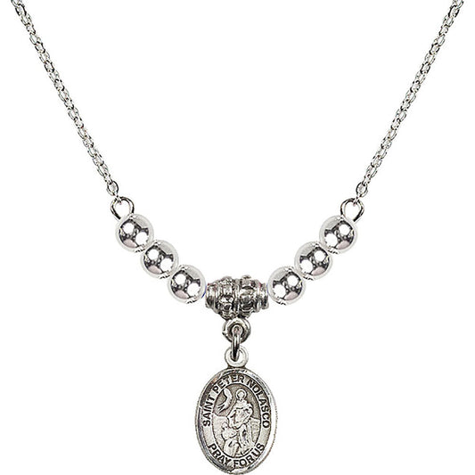 Sterling Silver Saint Peter Nolasco Birthstone Necklace with Sterling Silver Beads - 9291