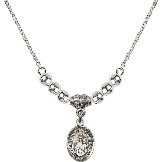 Sterling Silver Our Lady of Consolation Birthstone Necklace with Sterling Silver Beads - 9292