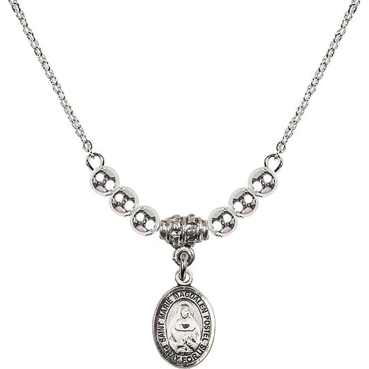 Sterling Silver Saint Marie Magdalen Postel Birthstone Necklace with Sterling Silver Beads - 9294