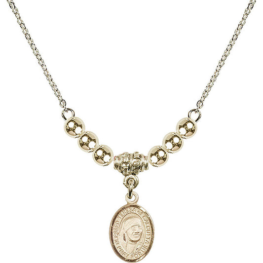 14kt Gold Filled Saint Teresa of Calcutta Birthstone Necklace with Gold Filled Beads - 9295