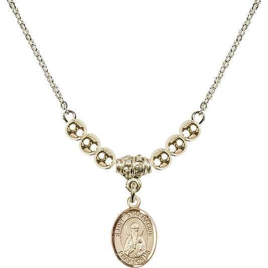 14kt Gold Filled Saint Athanasius Birthstone Necklace with Gold Filled Beads - 9296