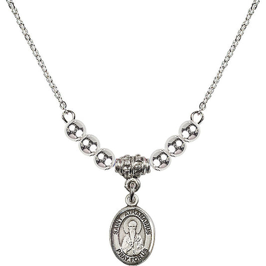 Sterling Silver Saint Athanasius Birthstone Necklace with Sterling Silver Beads - 9296
