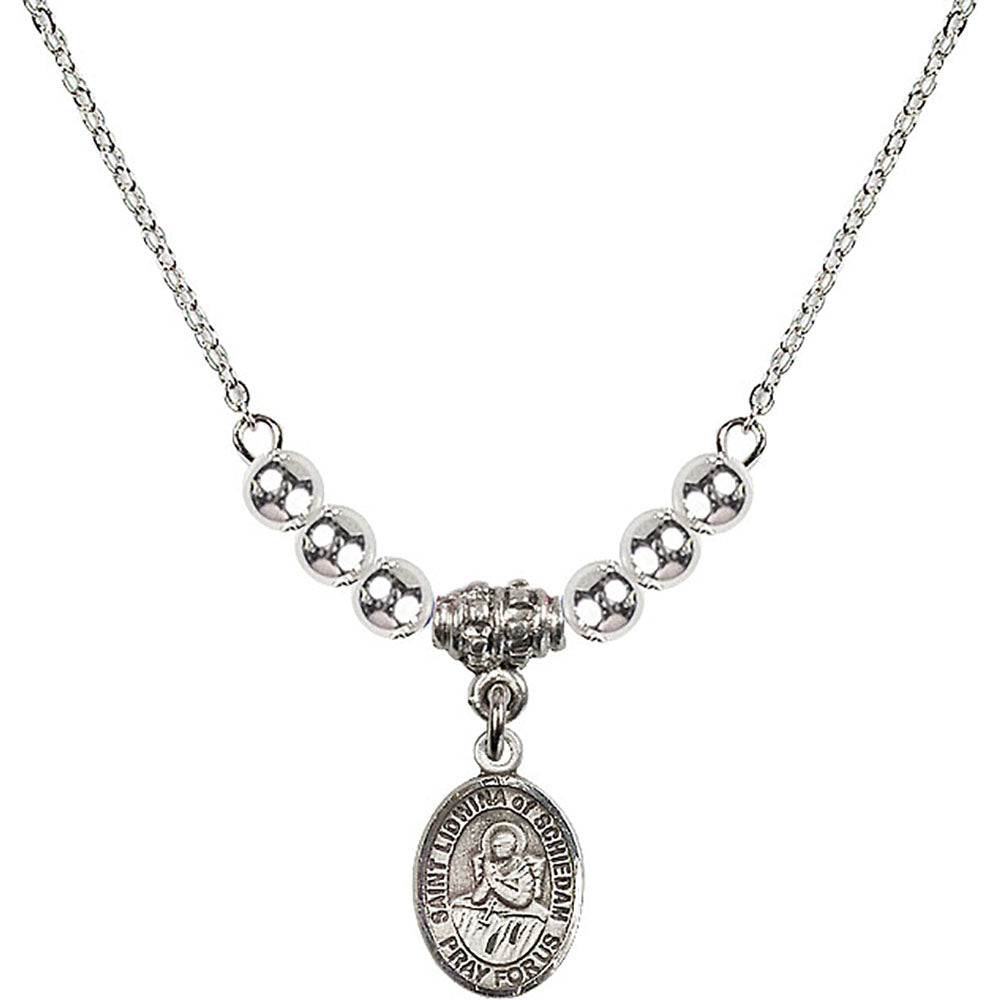 Sterling Silver Saint Lidwina of Schiedam Birthstone Necklace with Sterling Silver Beads - 9297
