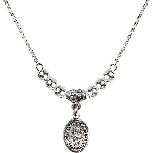 Sterling Silver Saint Lidwina of Schiedam Birthstone Necklace with Sterling Silver Beads - 9297