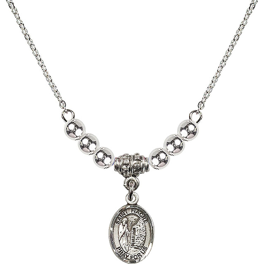 Sterling Silver Saint Fiacre Birthstone Necklace with Sterling Silver Beads - 9298