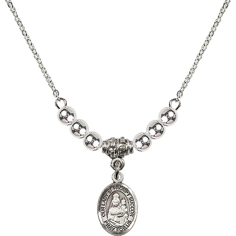 Sterling Silver Our Lady of Prompt Succor Birthstone Necklace with Sterling Silver Beads - 9299