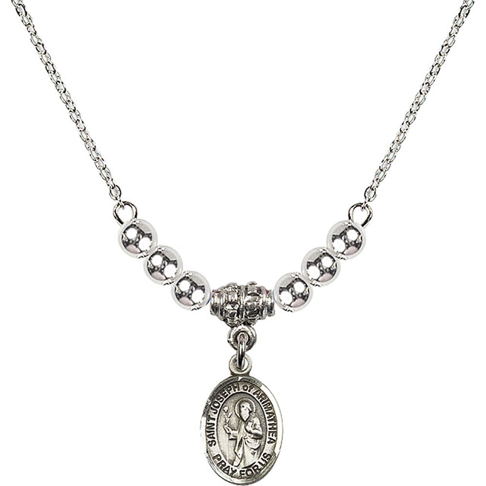 Sterling Silver Saint Joseph of Arimathea Birthstone Necklace with Sterling Silver Beads - 9300