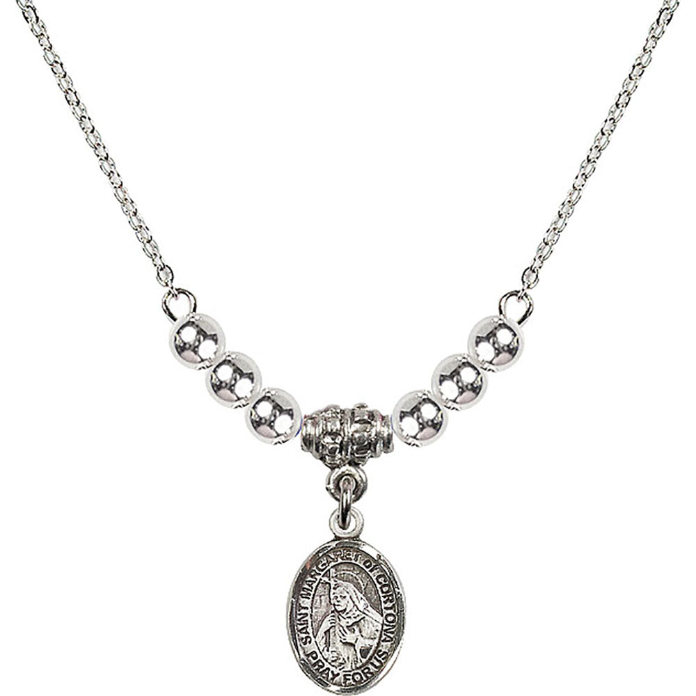 Sterling Silver Saint Margaret of Cortona Birthstone Necklace with Sterling Silver Beads - 9301