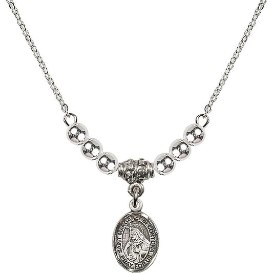 Sterling Silver Saint Margaret of Cortona Birthstone Necklace with Sterling Silver Beads - 9301
