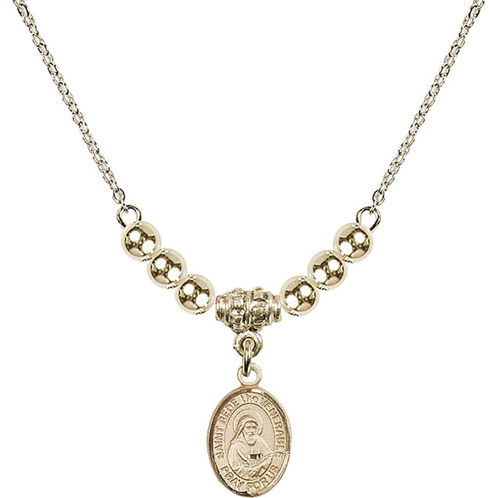 14kt Gold Filled Saint Bede the Venerable Birthstone Necklace with Gold Filled Beads - 9302