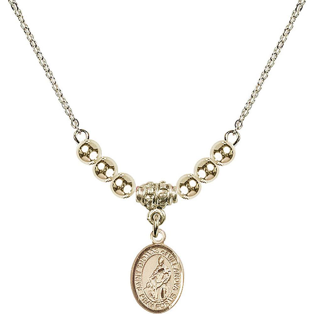 14kt Gold Filled Saint Thomas of Villanova Birthstone Necklace with Gold Filled Beads - 9304