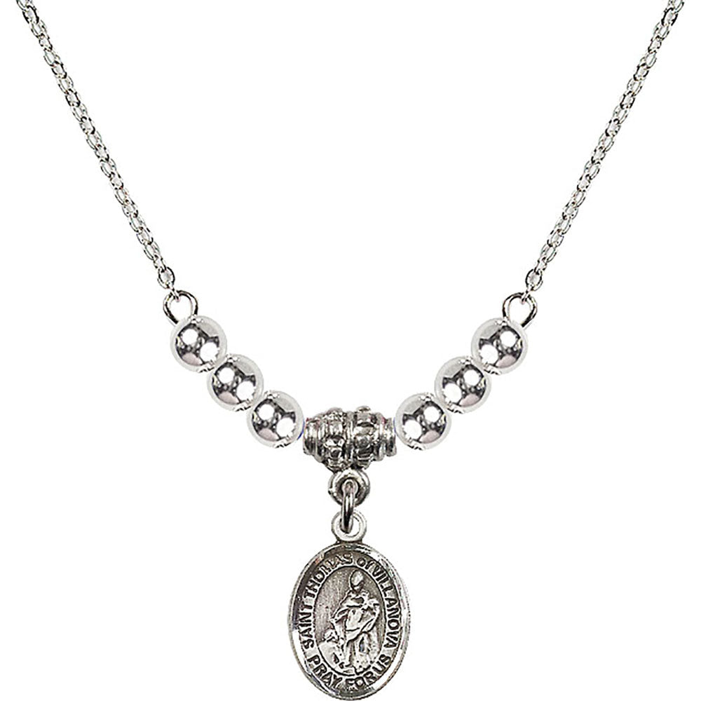 Sterling Silver Saint Thomas of Villanova Birthstone Necklace with Sterling Silver Beads - 9304